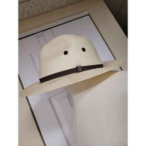 Coolibar Mens Natural Fiber Sun Hat Wide UV Brim Havana Fedora Ivory 
 L/XL